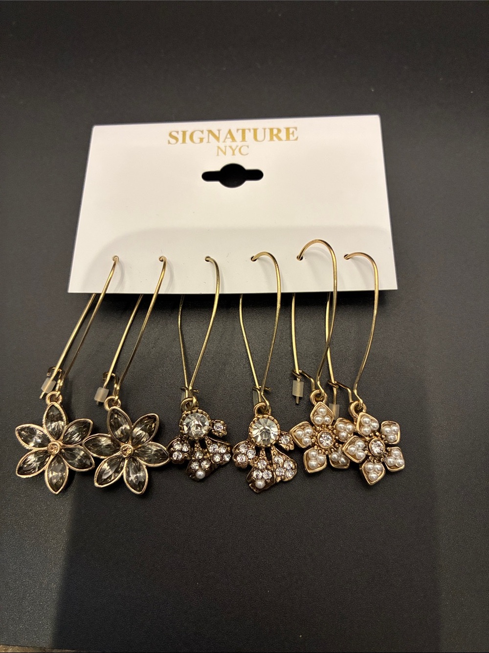 Signature Gold Floral Crystal Drop Earring Set